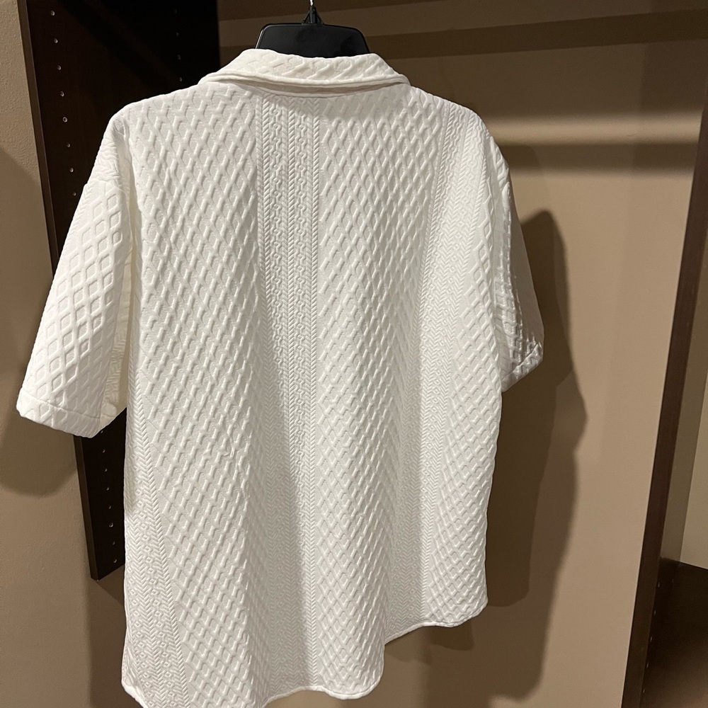 NFINITY White Casual Button Down Shirt with Textured Fabric - Picture 4 of 4